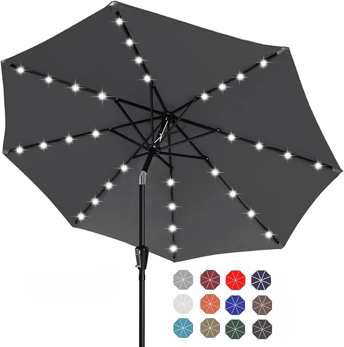 ABCCANOPY Durable Solar Led Patio Umbrellas with 32LED Lights 9FT (Dark Gray) ABCCANOPY