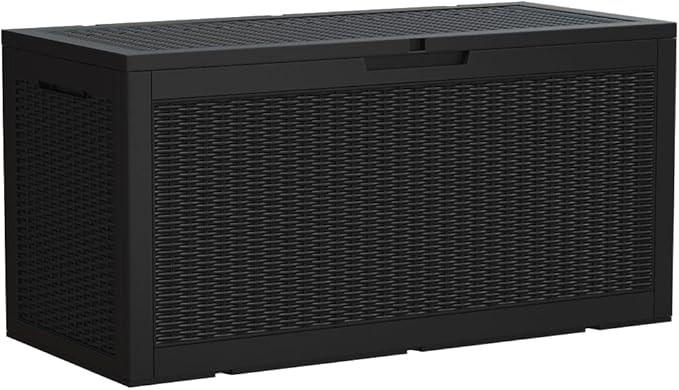 Devoko 95 Gallon Deck Box Large Resin Outdoor Storage Box, Waterproof and UV Resistant Lockable for Outdoor and Patio, Large Storage Cabinet for Patio Furniture, Garden Tools and Pool Supplies, Black DEVOKO