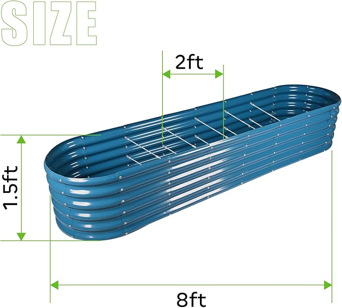 Land Guard 8×2×1.5ft Galvanized Raised Garden Bed Kit, Raised Garden Boxes Outdoor, Oval Metal Raised Garden Beds for Vegetables, Blue LandGuard