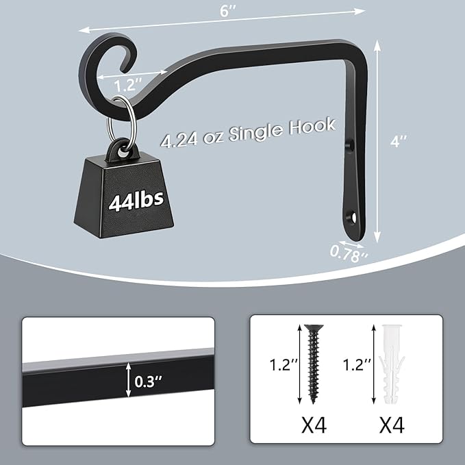 Gtongoko 2 Pack 6 Inch Plant Hangers Outdoor Metal, Plant Hooks for Wall Indoor, Outdoor Hooks for Hanging Bird Feeders, Plant Bracket, Lanterns, Wind Chinme, Black Gtongoko