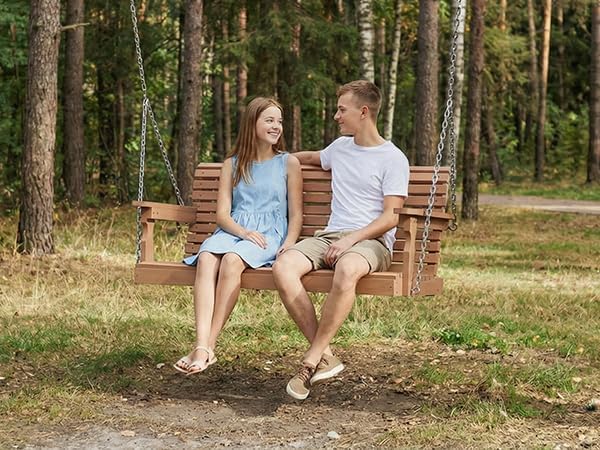 Psilvam Porch Swing, 2-Person Poly Lumber Outdoor Porch Swing, All-Weather Farmhouse Patio Swing That Never Rot and Fade, Suit for Garden, Porch and Park (51" D x 27" W x 23" H) PsilvamGardenFurniture