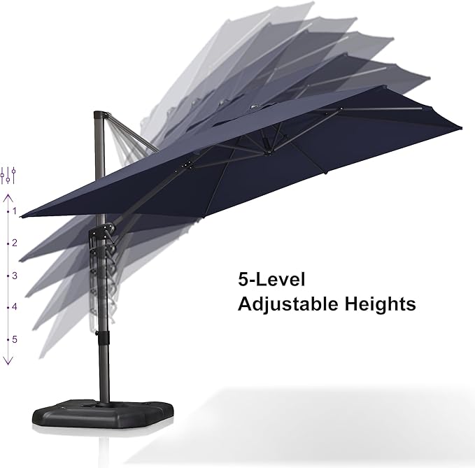 PURPLE LEAF 9'×11.5' Cantilever Patio Umbrella with Base Rectangle Offset Outdoor Umbrella Cover with Zipper for Garden Deck Pool Navy Blue PURPLELEAF