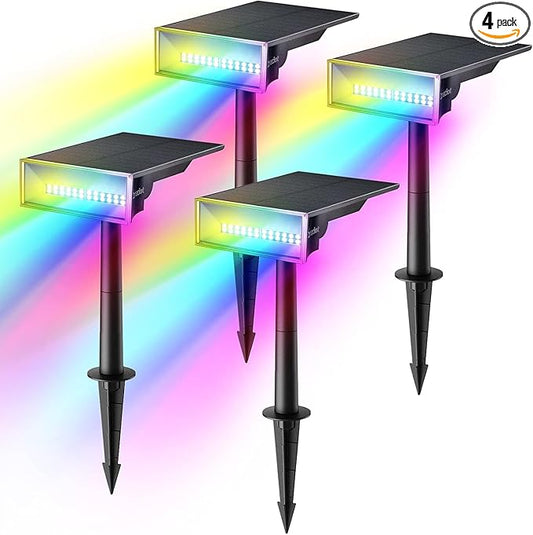 Consciot Solar Spot Lights Outdoor, Adjustable 170° Solar Outdoor Light, 7 Multicolored Garden Light Waterproof IP65, Landscape Lighting for Yard Pool Garden Tree, 4 Pack Consciot