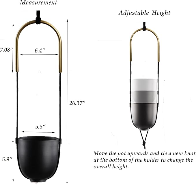 Metal Hanging Planter for Indoor Outdoor Plants Wall and Ceiling Hanging Flower Pot Plant Holder for Succulent Vines Ferns, Height Adjustable Modern Minimalist Room Decor(Black) ABETREE