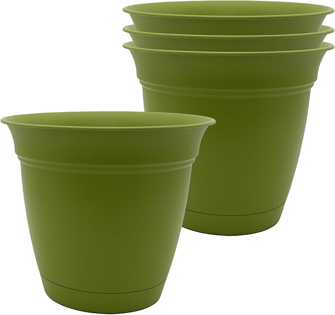 The HC Companies 6 Inch Eclipse Round Planter Pots with Drainage Holes & Attached Saucer, Lightweight UV-Resistant Plastic Indoor Outdoor Planters, 4-Pack Flower Pots for Garden & Home Decor, Peridot TheHCCompanies
