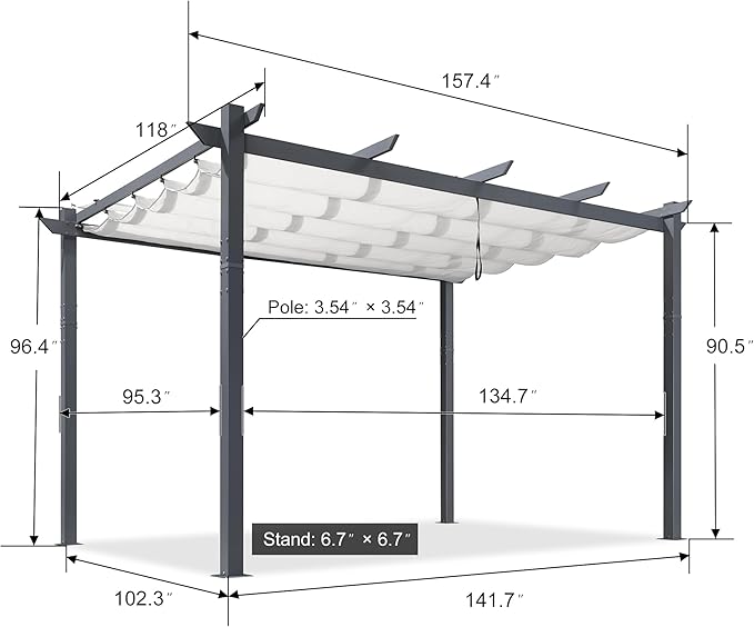 PURPLE LEAF 10' x 13' Aluminum Outdoor Pergola Wind-Resistant Retractable Pergola with Double Sun Shade Canopy Heavy-Duty Metal Pergola for Patios Backyard Deck Garden, White Rootora