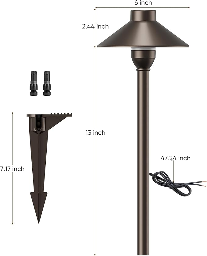 PARTPHONER Low Voltage Landscape Lighting 6-Pack, Aluminum 12V Pathway Lights with G4 Bulbs, Waterproof Oil Rubbed Bronze Color Wired Path Lights with Connectors for Walkway Yard Garden PARTPHONER