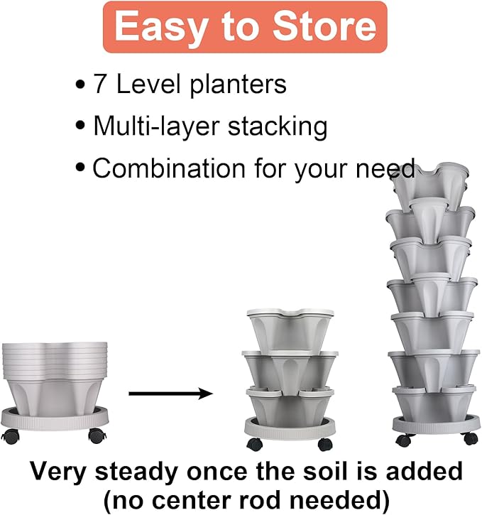 DUNCHATY Stackable Vertical Garden Planter, 7 Tier Herb Planter Pots, Indoor/Outdoor, Gray DUNCHATY