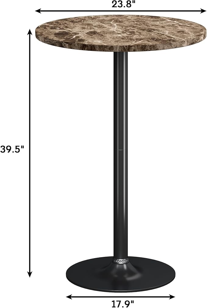 Flamaker Round Bistro Pub Table Modern Style Metal Base MDF Top Cocktail Bar Table Counter Bar Height for Pub, Dining Room, Party (2, Marble-Black) Flamaker