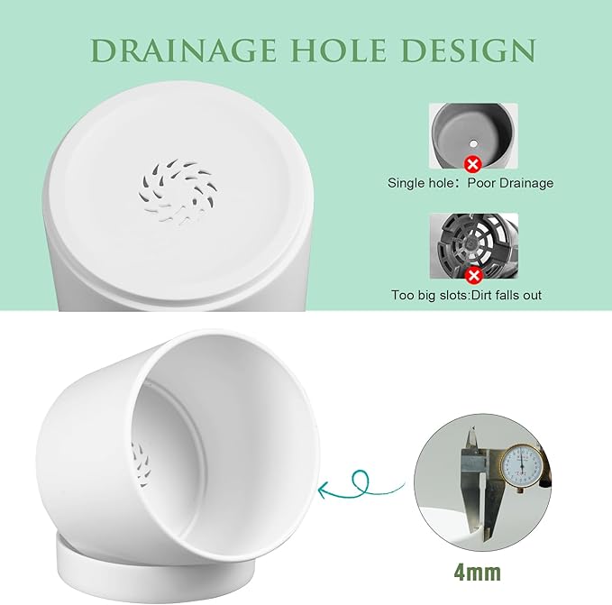 6/5/4 inch Flower Pots, Pack of 3 Cylinder Plant Pots for Small Indoor Outdoor Plants, Plastic Planters with Drainage Holes and Saucers for Garden Succulent Nursery House Plants, White Meowell