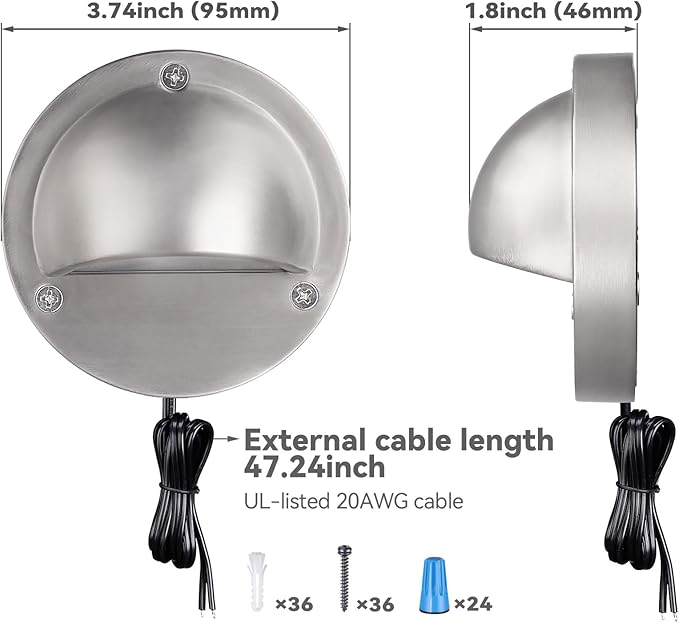 LEONLITE 12-Pack Update 5CCT LED Low Voltage Deck Lights, 180LM 3.5inch Landscape Step Railing Fence Light, 12-24V AC/DC, CRI90, Die-cast Aluminum Housing & Frosted Glass Lens, UL Cord, Satin Nickel LEONLITE