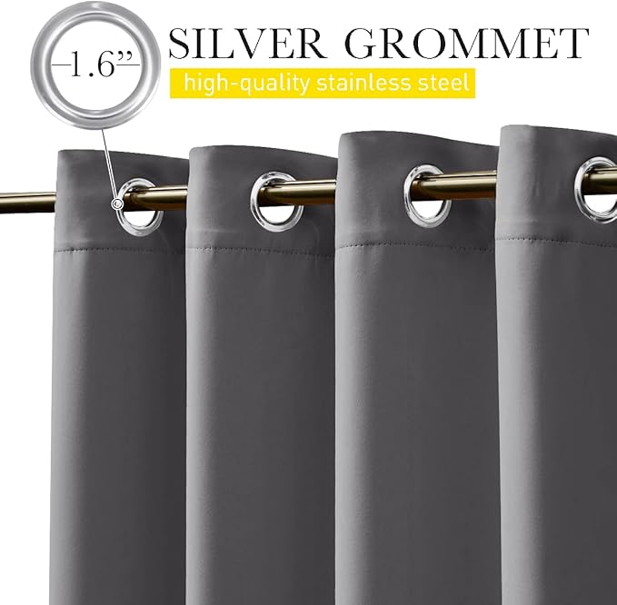NICETOWN 2 Panels Blackout Weighted Outdoor Curtains for Patio Waterproof, Grommet & Back Tab on Top & Bottom Keep Privacy Light & Sound Block for Porch with Bonus Rope for Fixed, Grey, W52 x L72 NICETOWN
