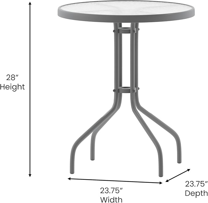 Flash Furniture Bellamy 23.75'' Round Tempered Glass Metal Table, Silver FlashFurniture