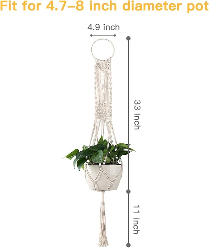 Cuttte Macrame Plant Hanger, Indoor Outdoor Hanging Planter Basket, Hanging Plant Holders, Decorative Macrame Hangers, 4 Legs 43.3 Inch, Cream Color, Boho Decor Cuttte