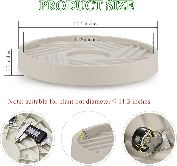 2 Pack Plant Caddy with Wheels, 12" Rolling Plant Stand 165 LBS Heavy Duty with Hidden 360 ° Rotating Silent Wheel Wheels for Outdoor Indoor Large Plant Pots, Flower Pot, Patio JAOXISOU