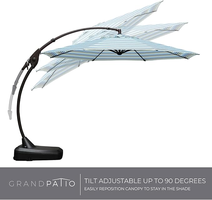 Grand patio 11 FT Cantilever Umbrella with Base Outdoor Large Round Aluminum Offset Umbrella for Pool Garden Backyard (Stripes, 11 FT) GrandPatio