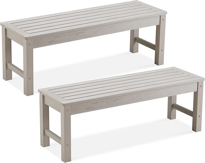 Psilvam 2-Person Outdoor Poly Lumber Patio Backless Bench, Fade-Resistant & Odor-Free Poly Lumber Patio Furniture, Weatherproof, Suitable for Garden, Porch and Park, 700 Lbs Support (2pcs, Grey) PsilvamGardenFurniture