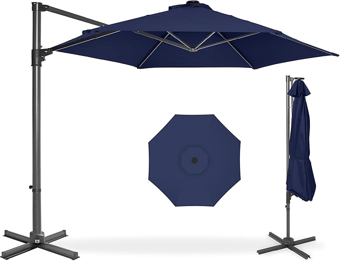 Best Choice Products 10ft Offset Cantilever Hanging Market Patio Umbrella, Smooth 360° Rotation, 8 Sturdy Ribs, Easy Adjustment - Navy Blue BestChoiceProducts