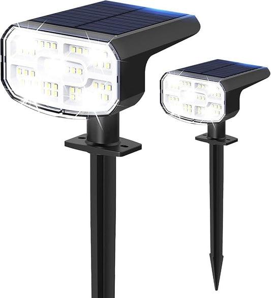 Solar Lights Outdoor Waterproof IP65, Super Bright LED, 6500K 2 Lighting Modes, Solar Powered Yard Garden Solar Spot Lights for Outside Landscape Auto On/Off -2 Pack JEJOT