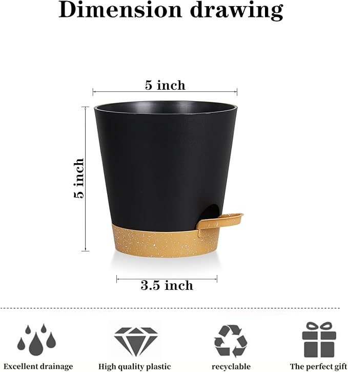 5 Pack 5 inch Self-Watering Pots, African Violets Planter with Drainage Holes and Reservoir, Black Brown Plastic Planter for Indoor Outdoor Plants Flowers and Houseplants black brown, 5 inch 5 pcs zople