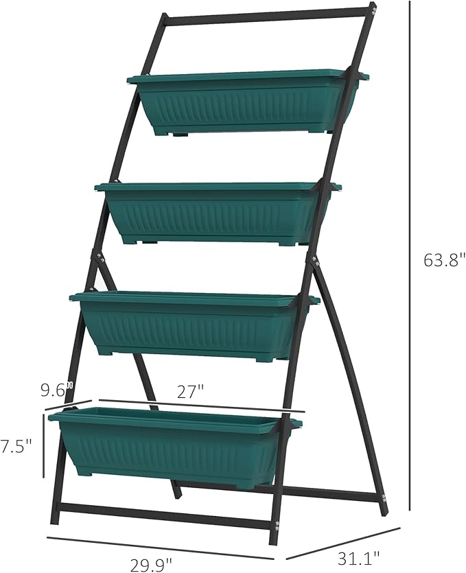 Outsunny Raised Garden Bed, 4 Tier Vertical Garden Planter Set, 4 Outdoor Planter Boxes with Stand, Self Draining Design Elevated Garden for Vegetable, Flowers & Herbs, Green Outsunny