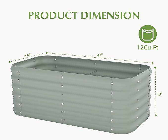 Galvanized Raised Garden Bed, Outdoor Planter Bed, Metal Planter Box for Gardening and Planting,4x2x1.5ft, Light Green Besebay