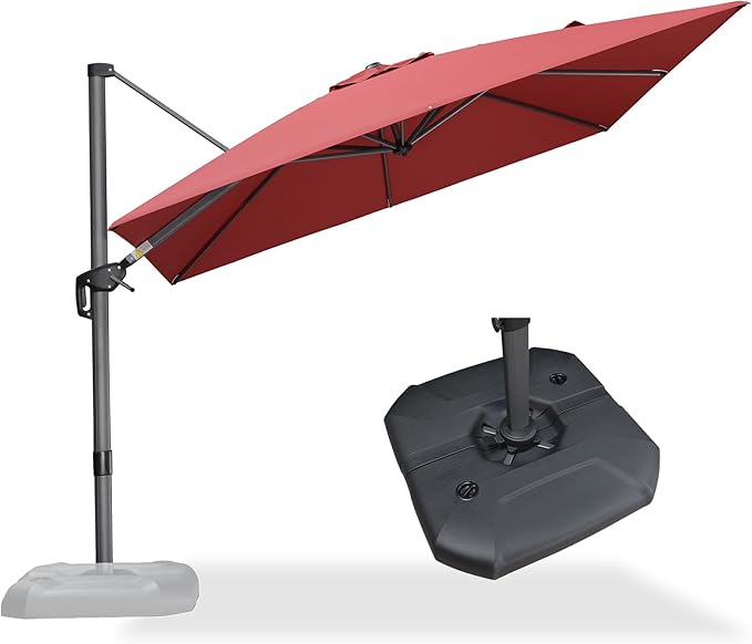 PURPLE LEAF 9 Feet Square Cantilever Umbrella Patio Umbrella with Base Outdoor Umbrella Aluminum Offset with 360-degree Rotation for Garden Deck Pool Patio Terra PURPLELEAF