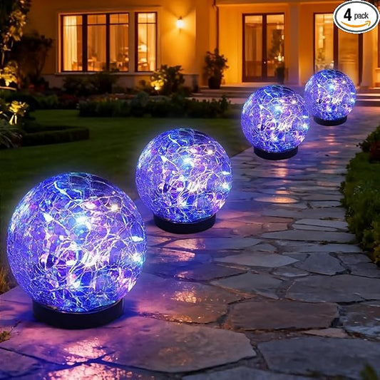 Solar Garden Lights Outdoor Waterproof, 4 Pack Cracked Glass Ball Light, Ground Landscape Garden Decor, Solar Globe Decorative for Pathway/Patio/Lawn/Yard (Multicolor, 4.7") SyouHome