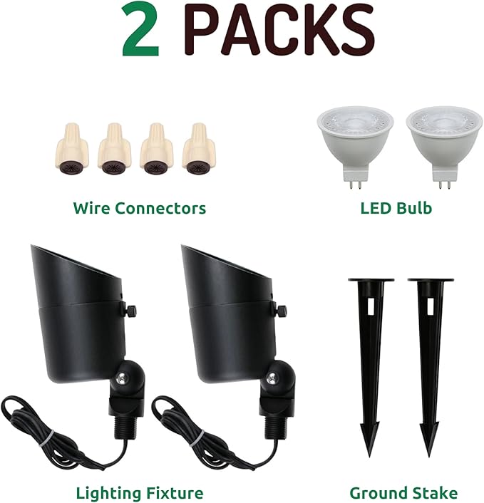 Lumina Lighting® 5W Landscape Lighting 12V Landscape Lights Low Voltage Landscape Spotlights Warm White Waterproof Outdoor Replaceable LED Bulb for Garden,Lawn,Porch,Patio and Yard (Black) (2-Pack) LuminaLighting%C2%AE