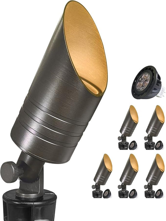 MALORY Brass Outdoor Spot Lights,12V AC/DC Low Voltage LED Landscape Lighting,Waterproof Spot Up Light for Garden,Patio and Yard (S05-Bronze, 6-Pack with Bulb) MALORY