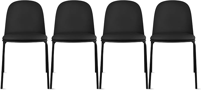 2xhome Modern Stackable Armless Dining Chair | Plastic Shell Seat with Metal Legs | Indoor or Outdoor Use | Home Kitchen Patio (4, Black, Padded Seat) 2xhome