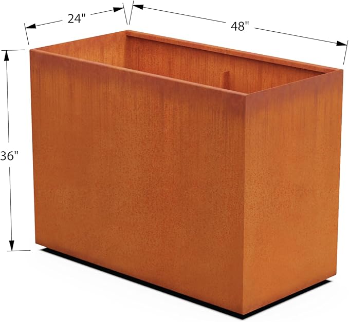 Plantercraft Large Rectangular Planters for Outdoor Plants | 48x24x36 Extra Large Corten Steel Planter Box for Patio & Garden | Heavy Duty Metal Planter for Privacy Screen Plantercraft