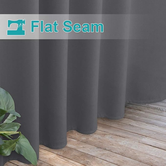 NICETOWN 2 Panels=104" Width Patio Curtains Outdoor Waterproof Extra Long 108" Length, Self-Stick Tab Top Thermal Insulated Blackout Vertical Drape Window Treatment for Lawn & Garden, Grey NICETOWN