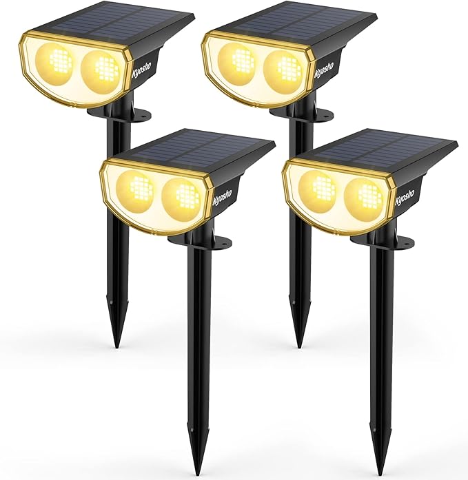 Kyosho Solar Outdoor Lights Waterproof IP67, 38 LEDs Solar Spot Lights Outdoor, 2-in-1 Landscape Spotlight with 3 Modes for Lawn, Pathway, Yard, Pool, 4 Pack Kyosho