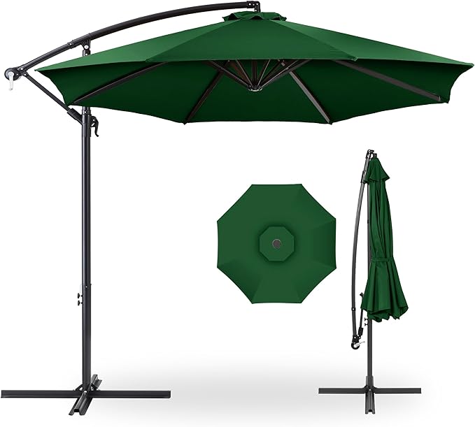 Best Choice Products 10ft Offset Cantilever Hanging Market Patio Umbrella, 8 Sturdy Ribs, Easy Adjustment - Green BestChoiceProducts