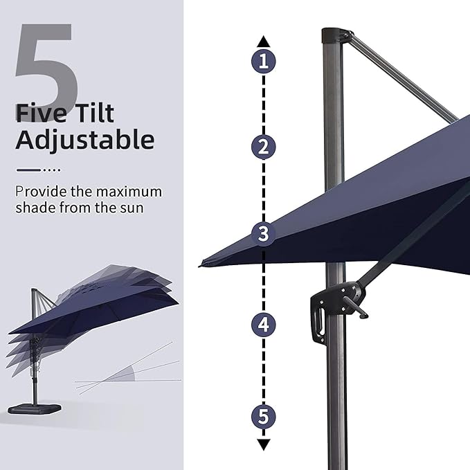 PURPLE LEAF 10' X 13' Patio Umbrella Outdoor Cantilever Rectangle Umbrella Aluminum Offset Umbrella with 360-degree Rotation for Garden Deck Pool Patio, Navy Blue PURPLELEAF