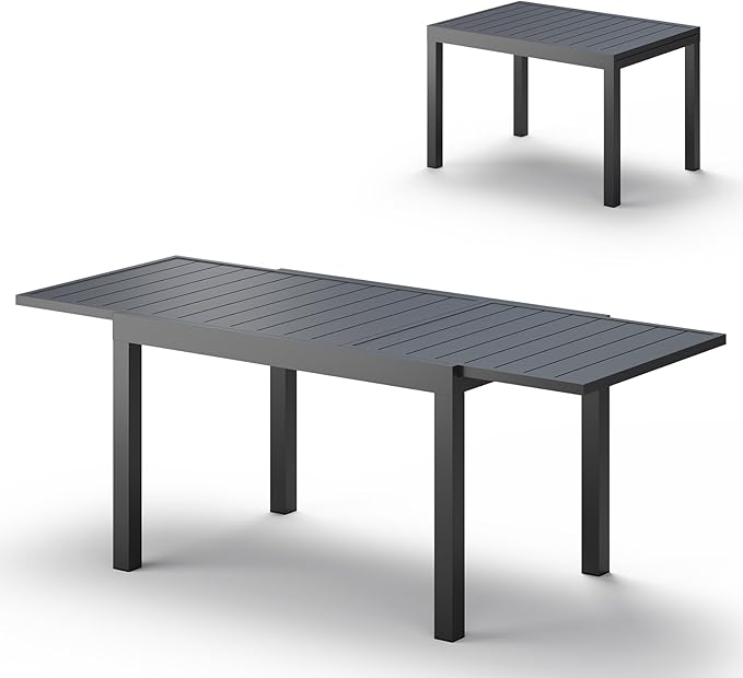 All-Aluminum Expandable Outdoor Patio Dining Table for 4-8 Person, All-Weather Rectangular Outdoor Table(48"-79") with Smooth Cilde Rails & Secure Locking Handle for Garden, Indoor, Gray Oasbira