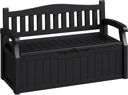 80-Gallon Outdoor Storage Bench, Waterproof Deck Box with Lockable Lid & Armrests for Patio, Garden, Pool, Black Acurax