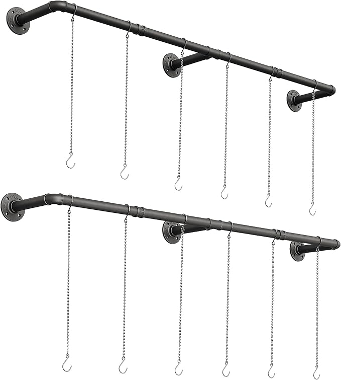 Plant Haning Rod, 2 Pack Hanging Planters for Indoor Plants with 6 Chains, Wall Plant Hanging Bar for Window Celling, 65.7 Inch, Metal Black, Pots Not Included SOFITORG
