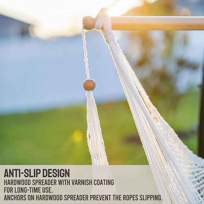 JoyView Hammock Chair with Spreader Bar Caribbean Hammock Swing Chair 300 LBS Weight Capacity XL Rope Hanging Chair for Outdoor Indoor Garden Yard - Green JoyView