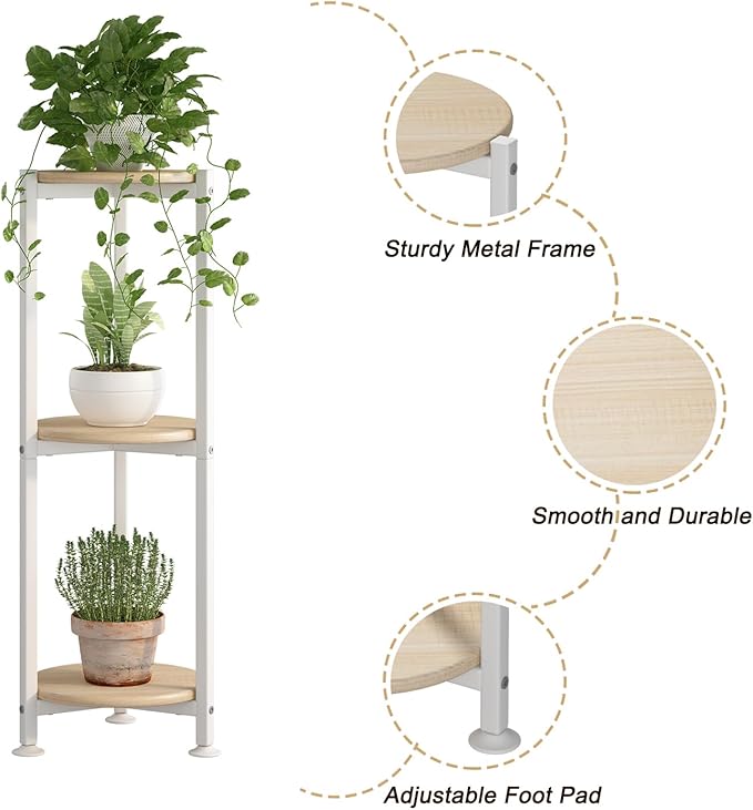 Plant Stand Indoor Corner Tall 3 Tier Metal Modern Flower Storage Plant Shelf Holder for Living Room Balcony Garden, White (3 Tier-White Round) YIZAIJIA