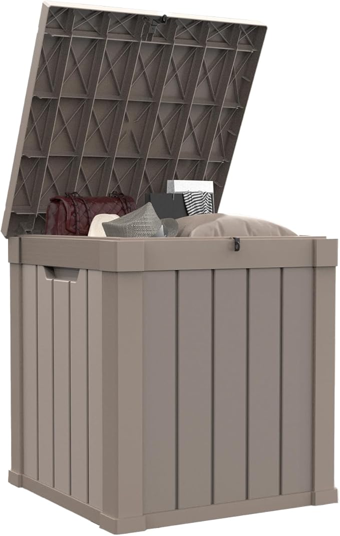 50 Gallon Waterproof Outdoor Storage Box,Resin Deck Box,Lockable Outside Storage Box Container for Patio Furniure,Garden Tools (50 Gallon,Grey) MAIUSCOLI
