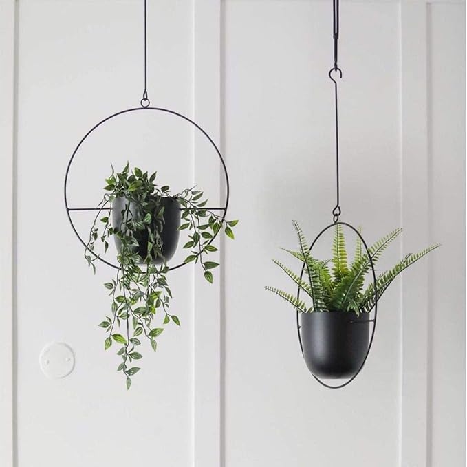 2 Pcs Hanging Planters for Indoor and Outdoor Plants with Hooks and Chains, Metal Modern Wall Ceiling Planter Hangers Minimalist Flower Pot Holder Basket for Home Decor(Black) ABETREE