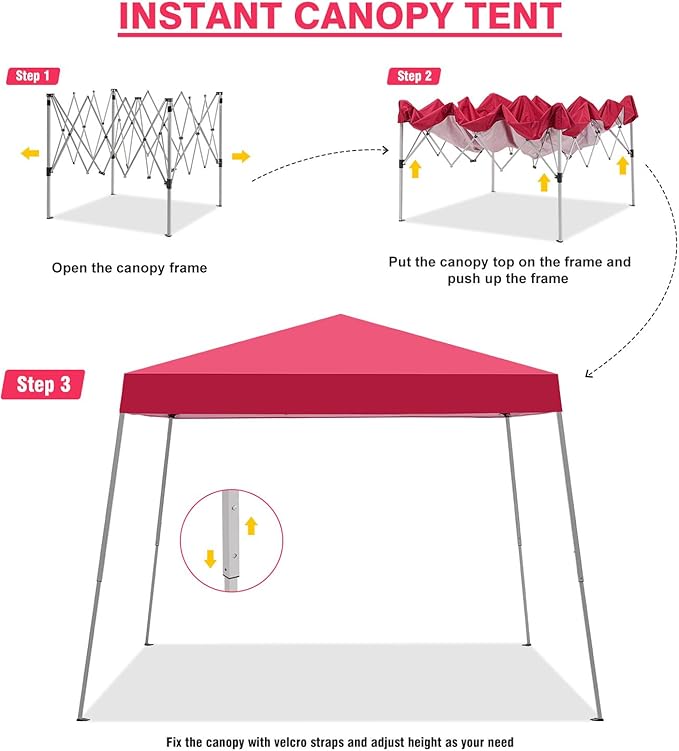 Canopy Tent, 10X10 FT Pop Up Canopy Outdoor Instant Tent Slant Legs with Carrying Bag, Portable Gazebo Shelter for Patio Deck Garden and Beach - 8X8 FT Canopy Cover (Red) Oneofics
