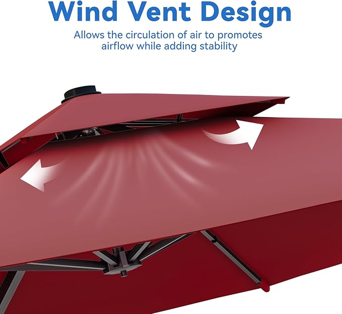 10x13FT Cantilever Outdoor Patio Umbrellas，Double Top Large Rectangle Umbrella Heavy Duty 360°Rotation Offset Outdoor Sun Shade Umbrella for Garden Deck Pool Backyard Patio, Red ZLACUIU