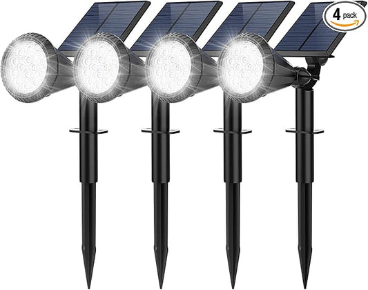 Solar Spot Lights Outdoor, 4 Pack Outdoor Solar Lights for Yard, IP65 Waterproof Solar Spotlights with 4 Modes, 2-in-1 Auto On/Off Solar Landscape Lights for Flood, Wall, Pathway (Cool White) FratinkSolarLights