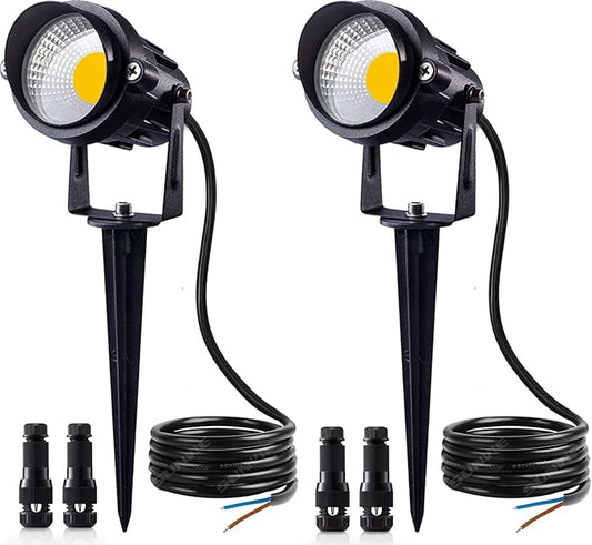 SUNVIE 12W Low Voltage Landscape Lighting LED Landscape Lights 3000K Waterproof Garden Pathway Lights 12V Outdoor Spotlights with Spike Stand, 2 Pack with Connectors SUNVIE