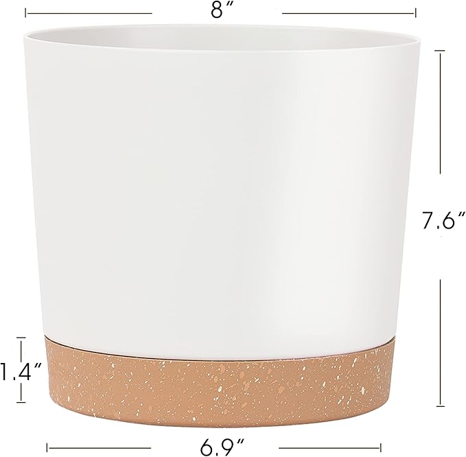 kubvici 2 Pack 8 Inch Planters for Indoor Plants, Plastic Flower Pots Plant Pots Indoor with Drainage Saucer for Outdoor Garden Home Plant, White 8” kubvici