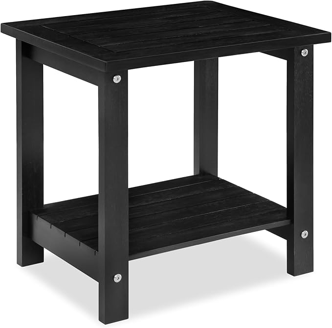 Black Adirondack Outdoor Accent Table – Weather-Resistant Acacia Wood Outdoor End Table with Double Storage, Small Porch Table for Patio, Garden, Lawn, Balcony, and Living Room Use VICTORYRELAX