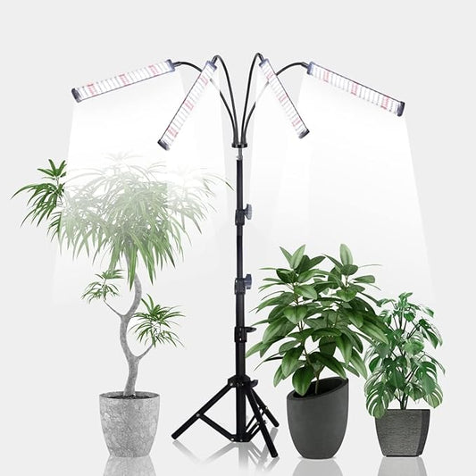 GHodec Grow Light with Stand, 200W 6000K Full Spectrum Gooseneck Floor Plant Light for Indoor Plants Growing,5 Dimmable Levels & Auto On/Off Timer, Tripod Stand Adjustable 15-48 in GHodec
